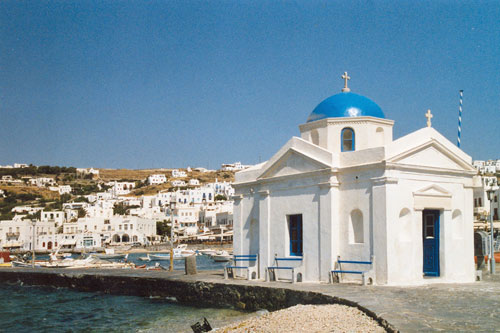 Kapelle am Hafen von Mokonos