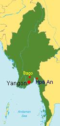 Myanmar Karte mit Bago und Hpa An