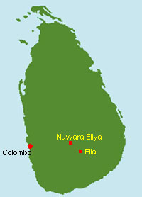 Sri Lanka Karte mit Nuwara Eliya und Ella